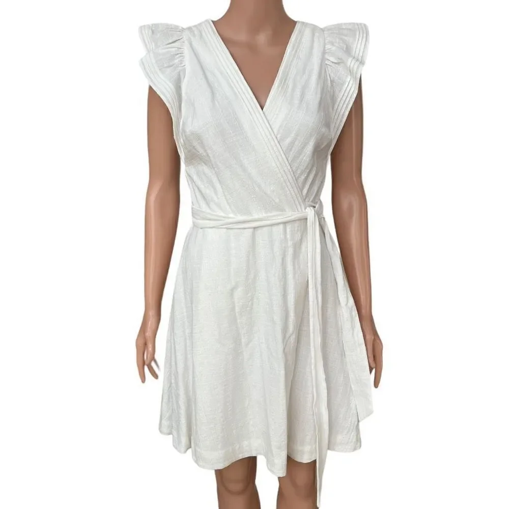 Madewell Ruffle-Sleeve Wrap Mini Dress cotton size XXS NWT